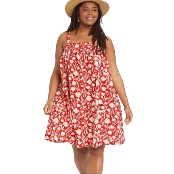 EUC Universal Threads Red & White Floral Boho Dress size m cotton linen blend - Picture 1 of 7